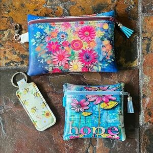 Bright Floral Zipper Pouch, Smaller Pouch with Hope and Lip Balm Holder set